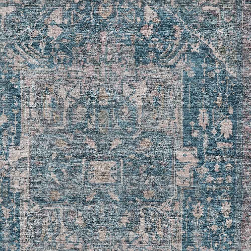 9' X 12' Blue Medallion Washable Indoor Outdoor Area Rug