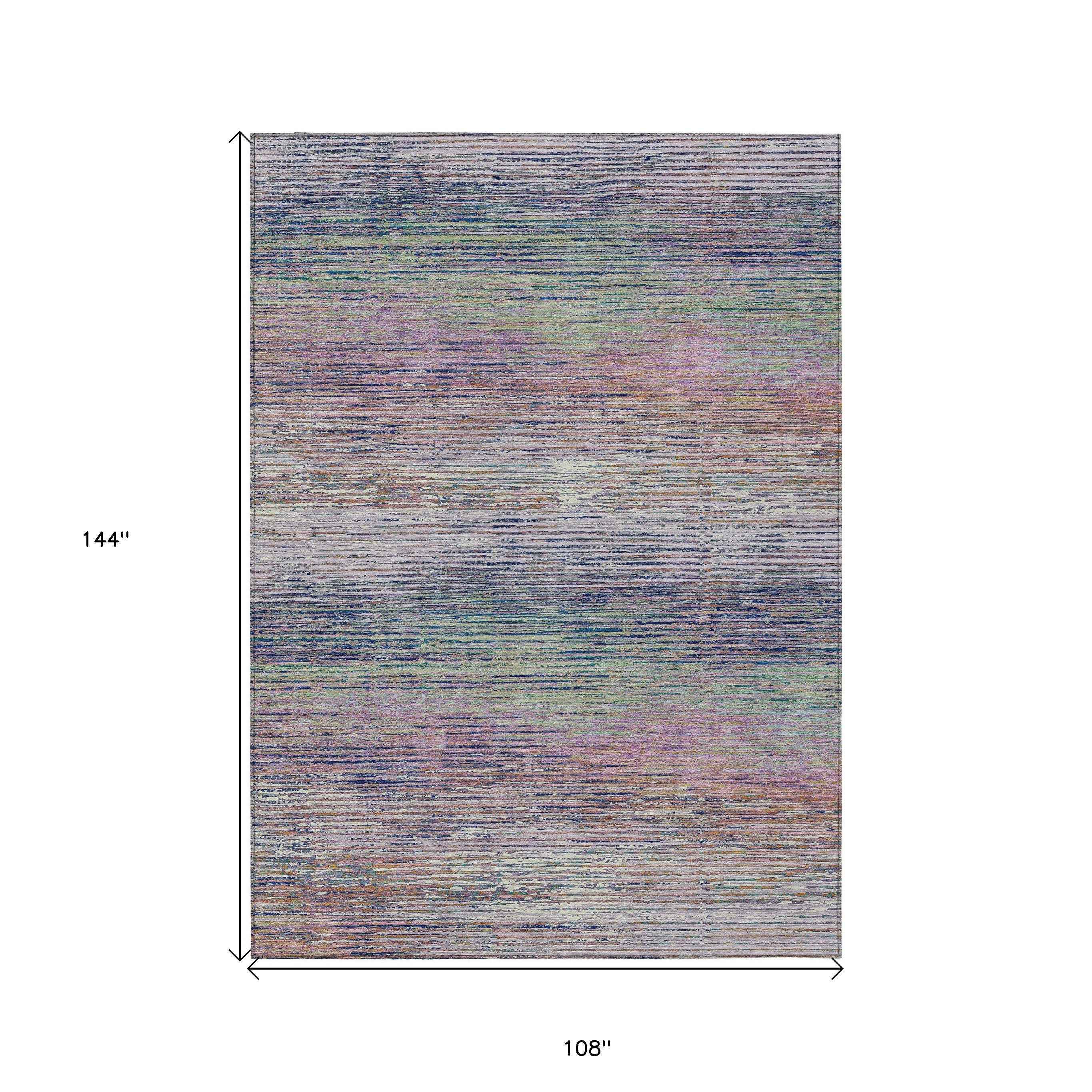 9' X 12' Blush Striped Washable Indoor Outdoor Area Rug