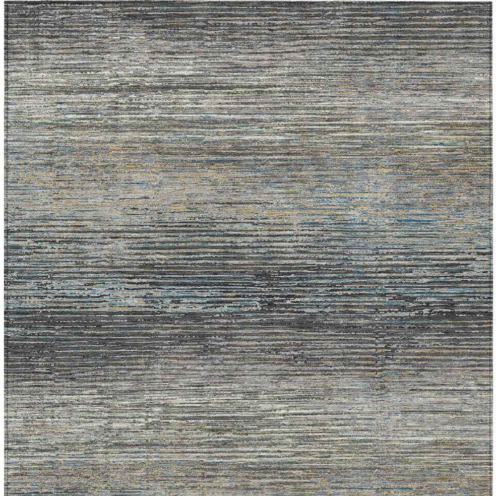 9' X 12' Granite Gray Striped Washable Indoor Outdoor Area Rug