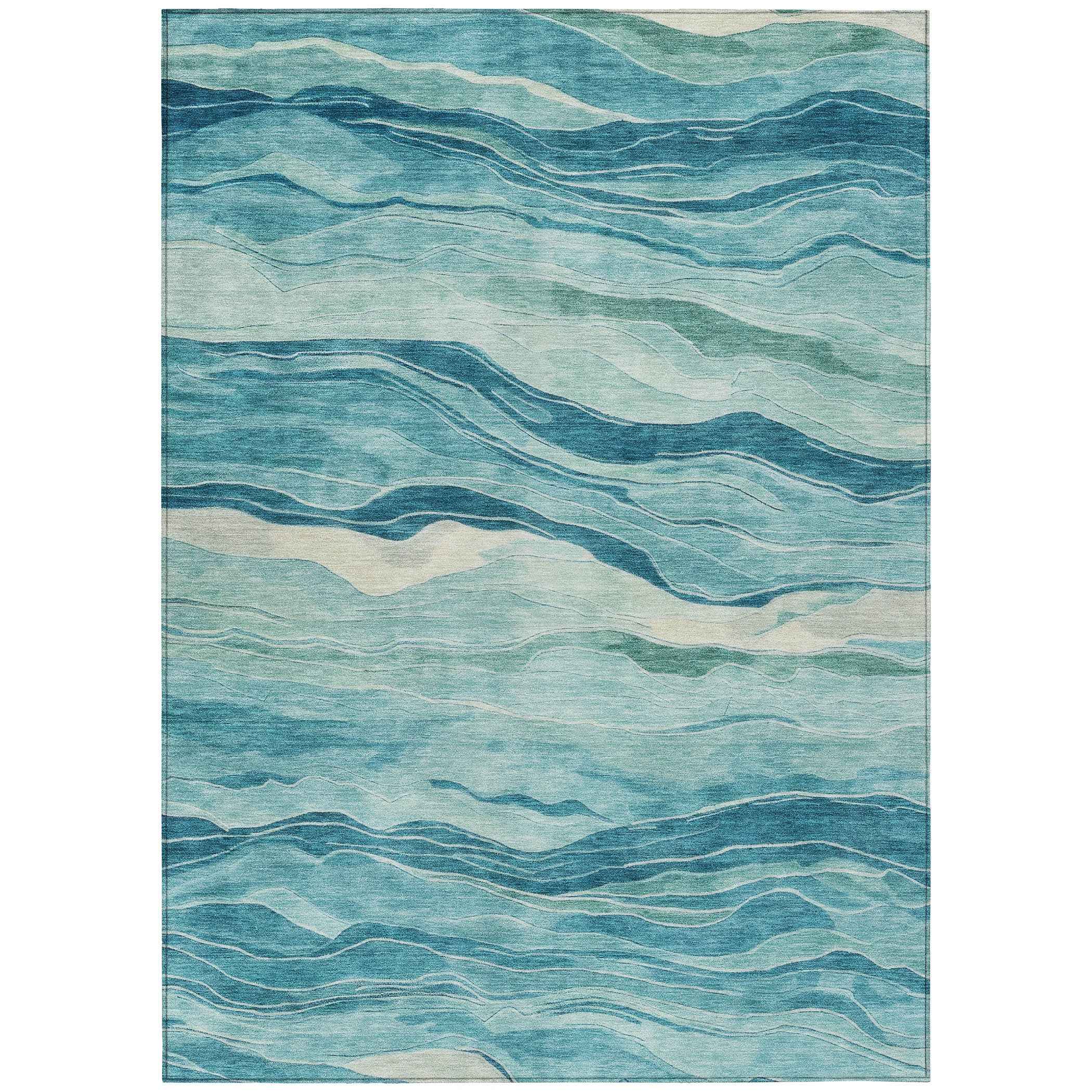 10' X 14' Turquoise Striped Washable Indoor Outdoor Area Rug