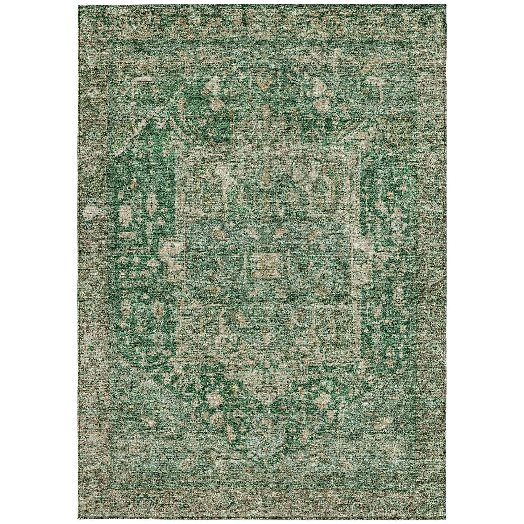 9' X 12' Emerald Medallion Washable Indoor Outdoor Area Rug Default Title