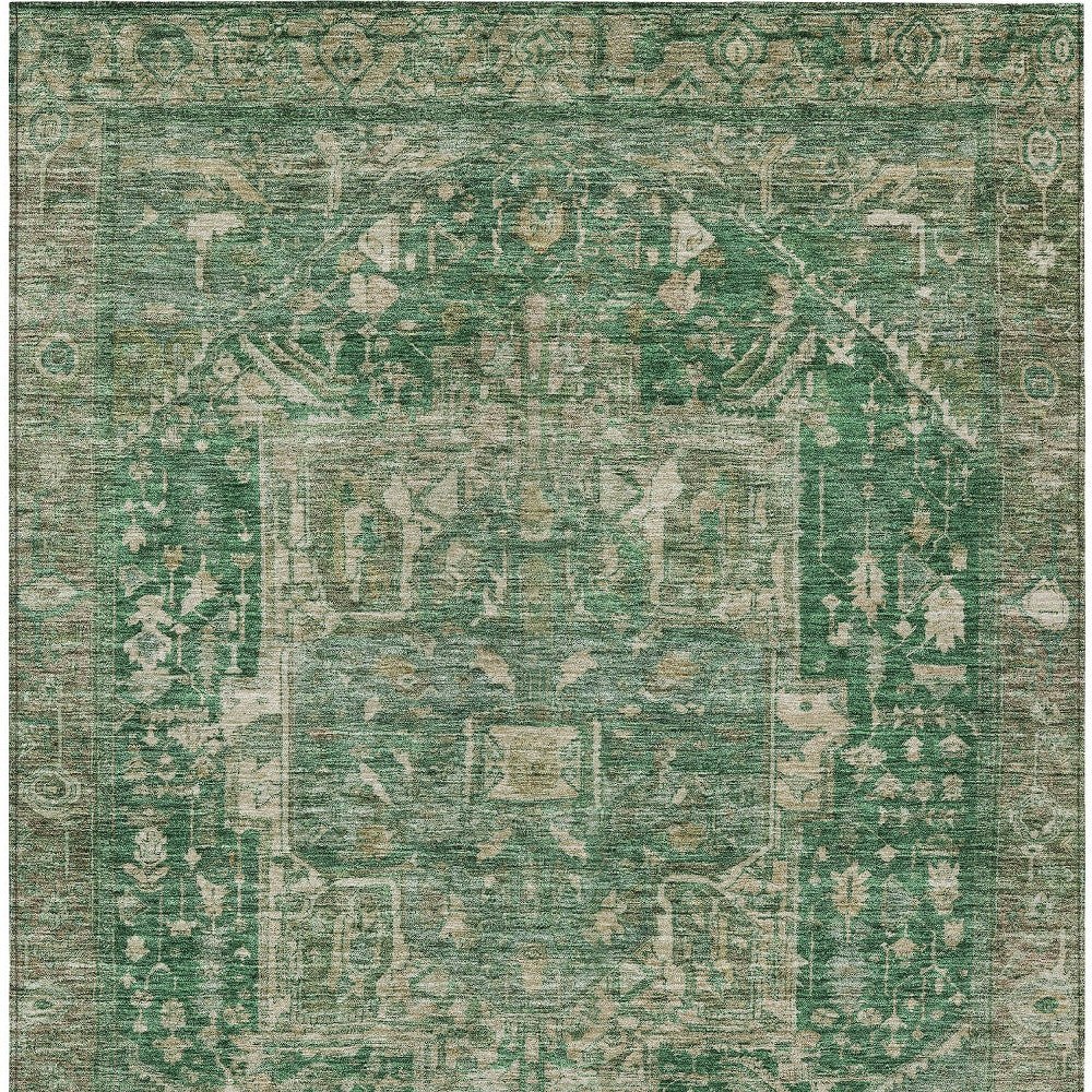 9' X 12' Emerald Medallion Washable Indoor Outdoor Area Rug