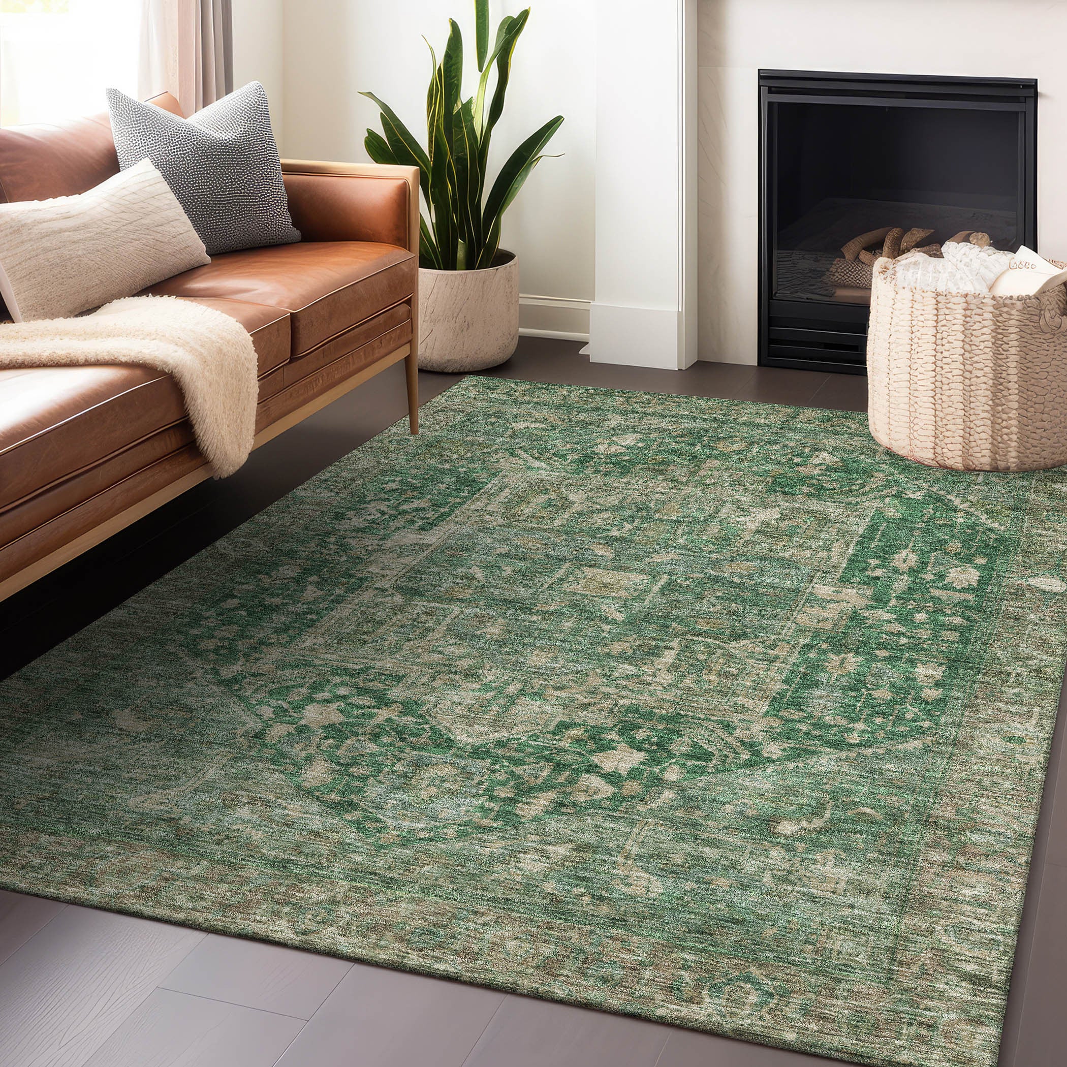 9' X 12' Emerald Medallion Washable Indoor Outdoor Area Rug