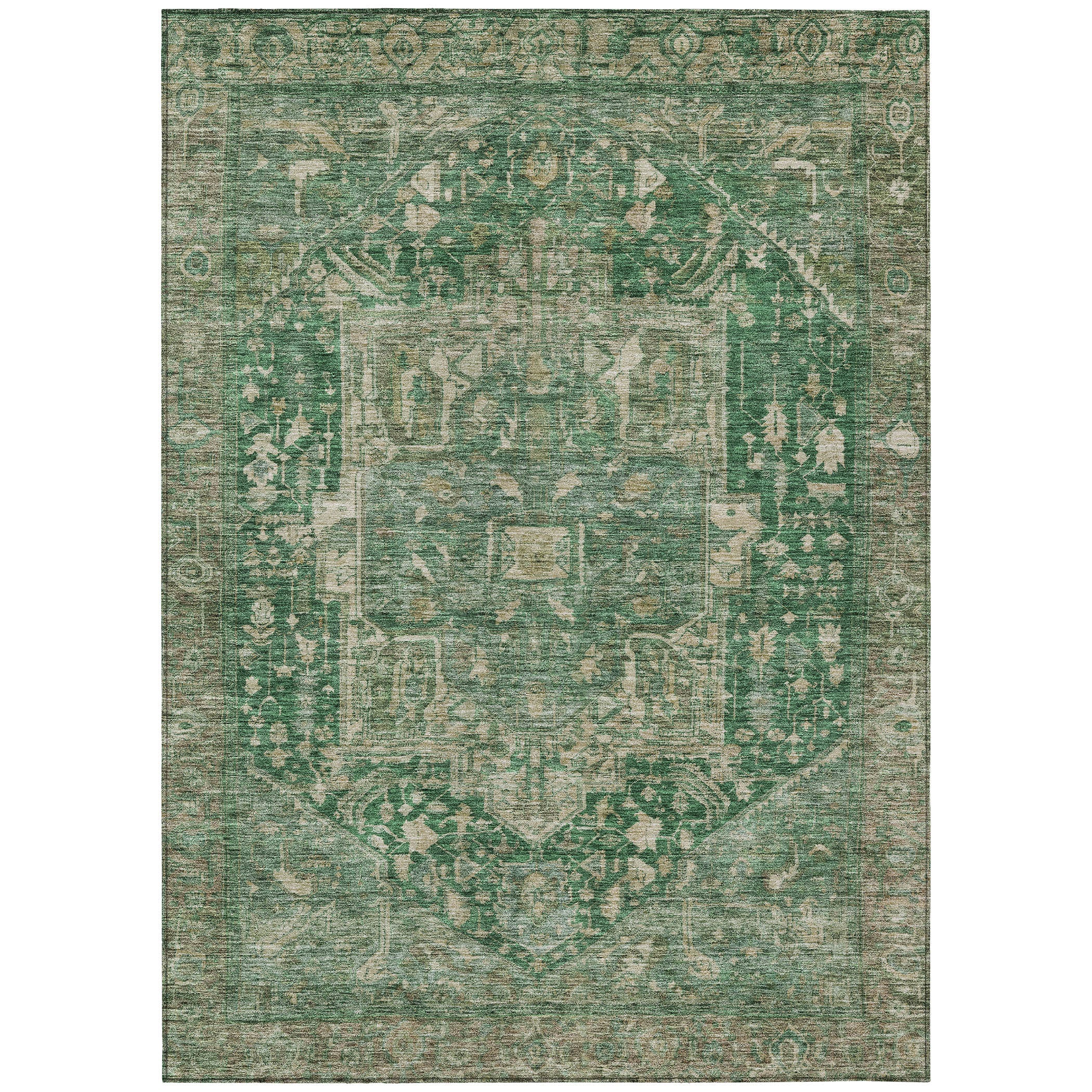 9' X 12' Emerald Medallion Washable Indoor Outdoor Area Rug