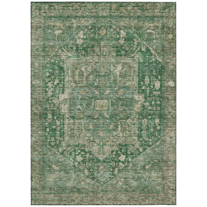 9' X 12' Emerald Medallion Washable Indoor Outdoor Area Rug