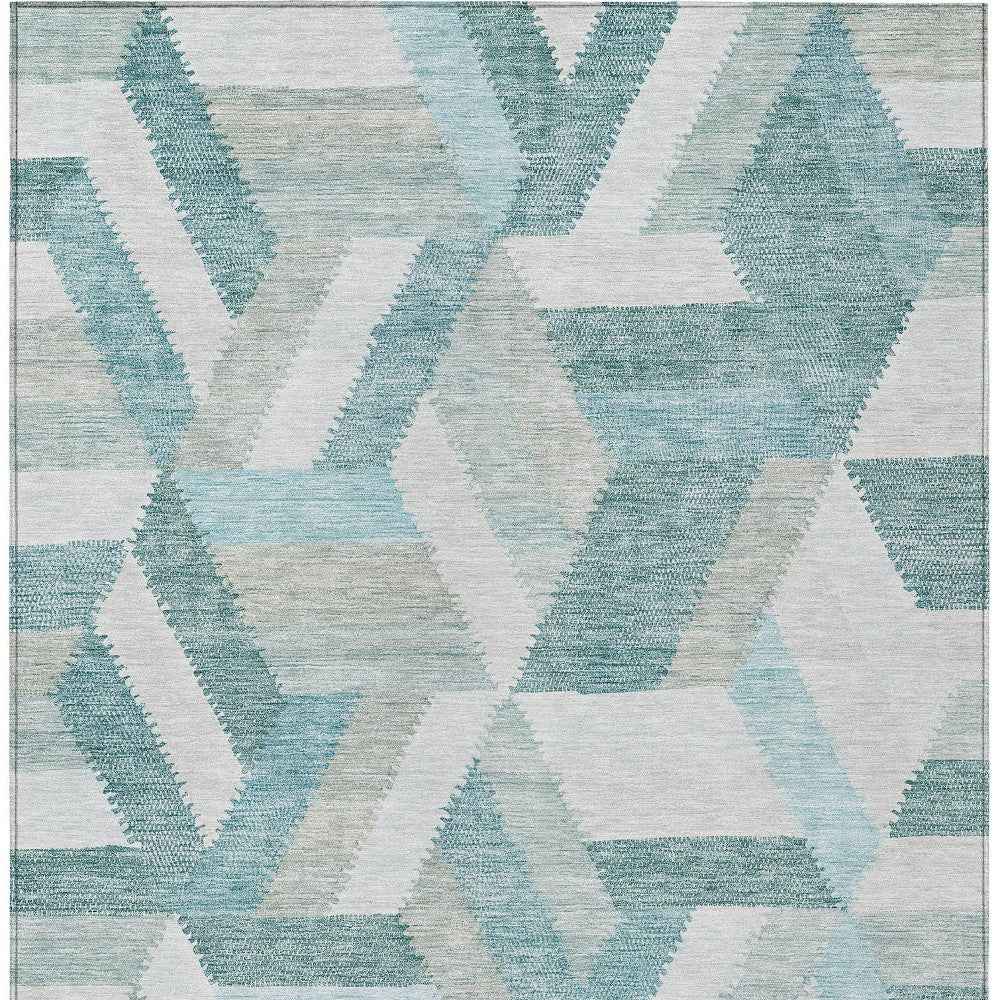 5' X 8' Teal Blue Geometric Washable Indoor Outdoor Area Rug