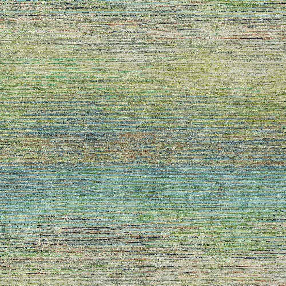 5' X 8' Artichoke Green Striped Washable Indoor Outdoor Area Rug