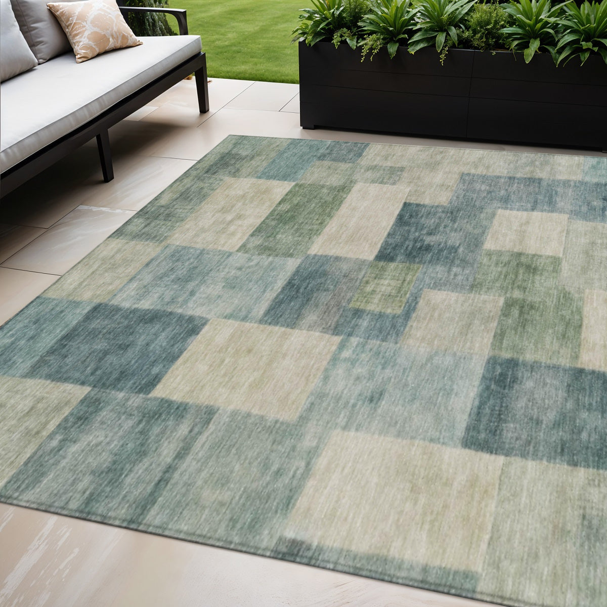 3' X 5' Blue Geometric Washable Indoor Outdoor Area Rug - Sports & Outdoor