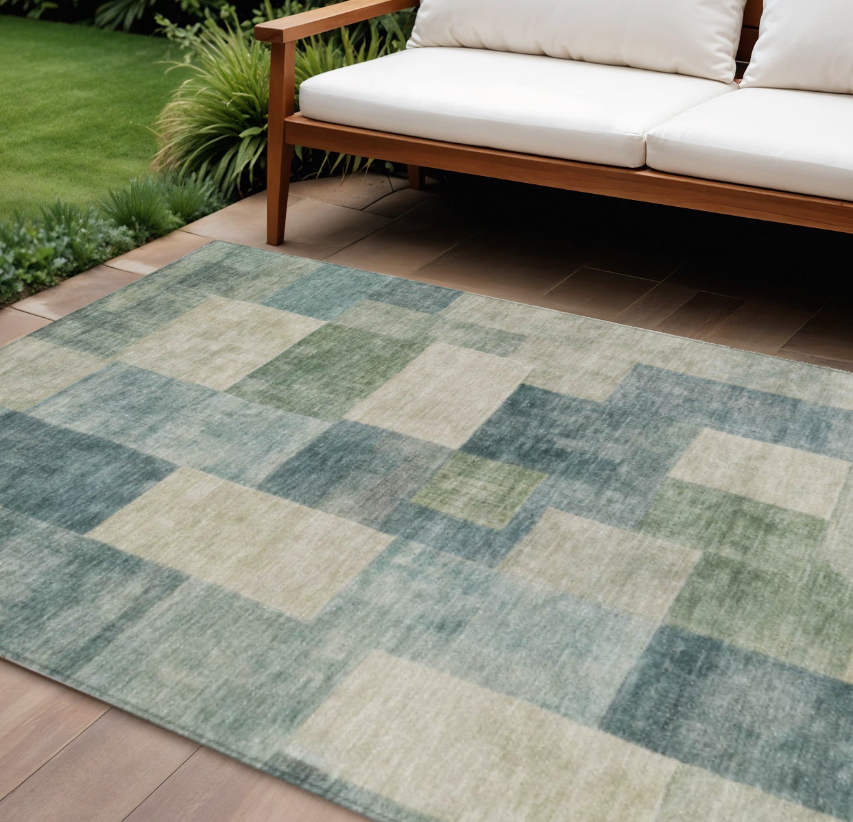 3' X 5' Blue Geometric Washable Indoor Outdoor Area Rug - Sports & Outdoor