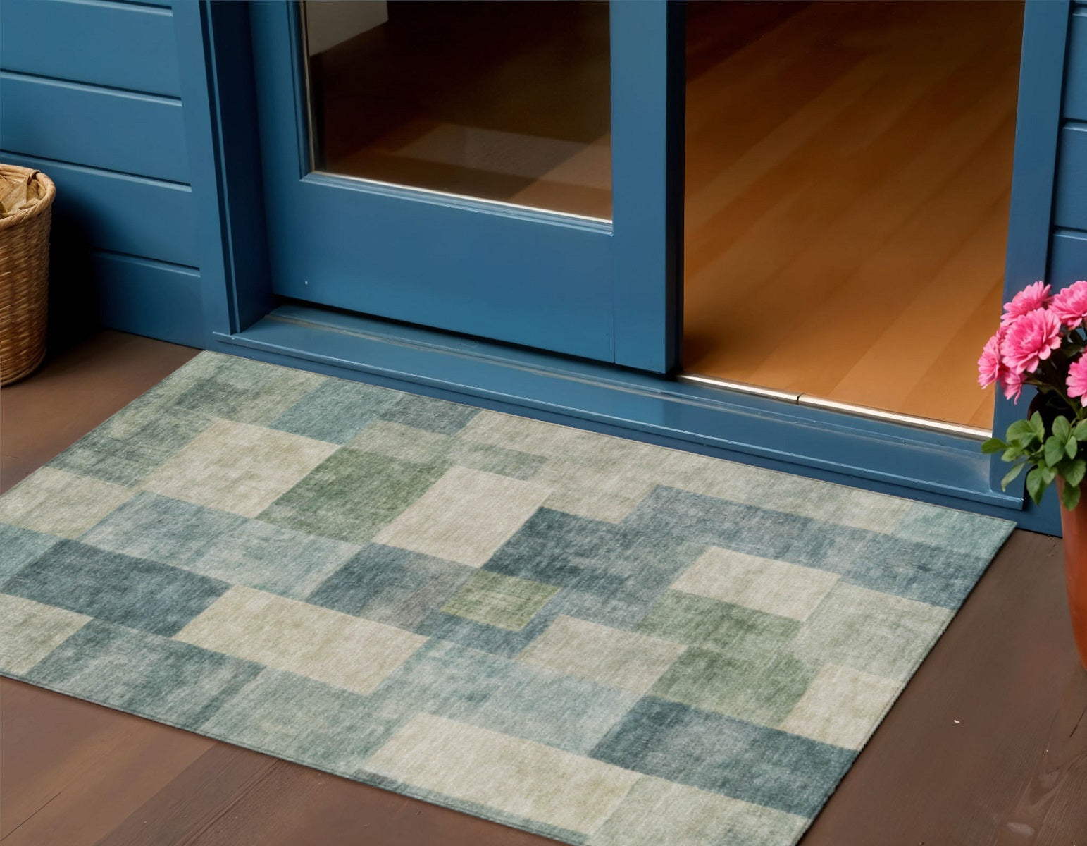 3' X 5' Blue Geometric Washable Indoor Outdoor Area Rug - Sports & Outdoor