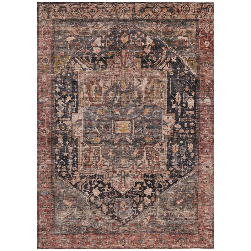 9' X 12' Charcoal Medallion Washable Indoor Outdoor Area Rug