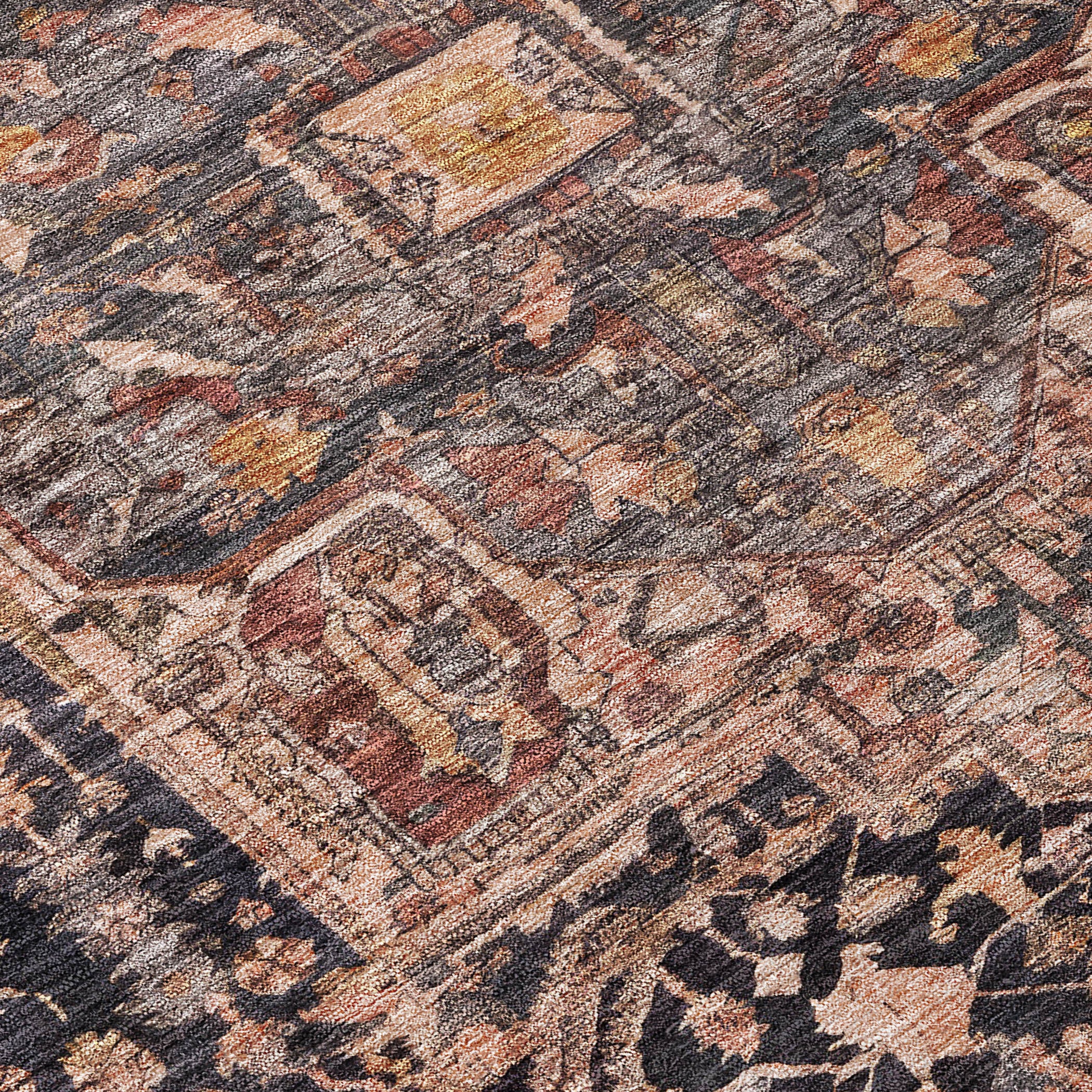 9' X 12' Charcoal Medallion Washable Indoor Outdoor Area Rug