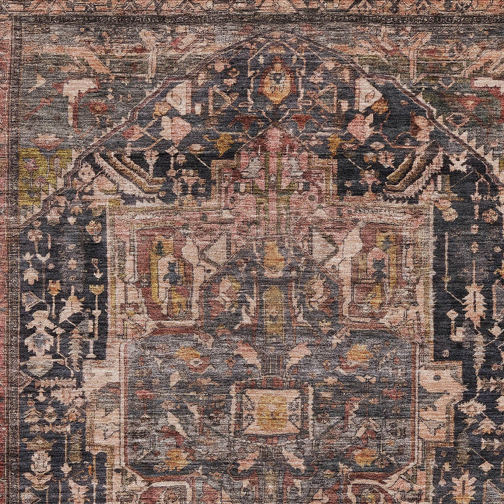 9' X 12' Charcoal Medallion Washable Indoor Outdoor Area Rug