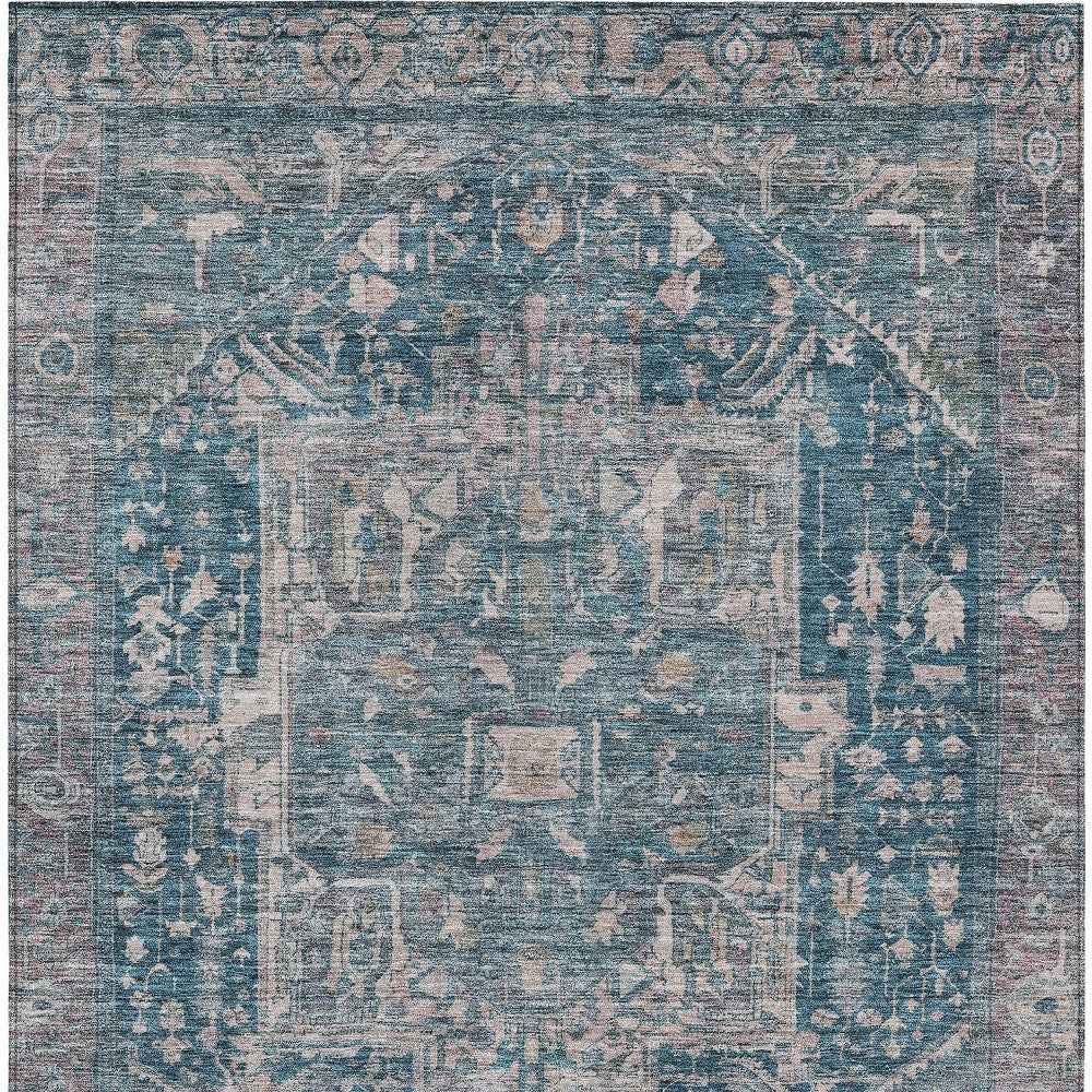 8' X 10' Blue Medallion Washable Indoor Outdoor Area Rug
