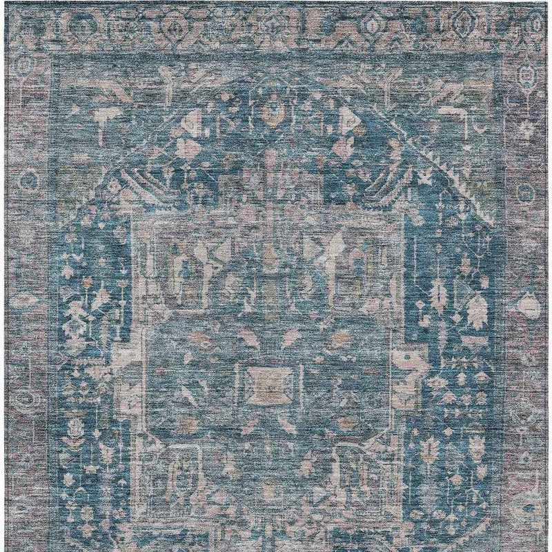 8' X 10' Blue Medallion Washable Indoor Outdoor Area Rug