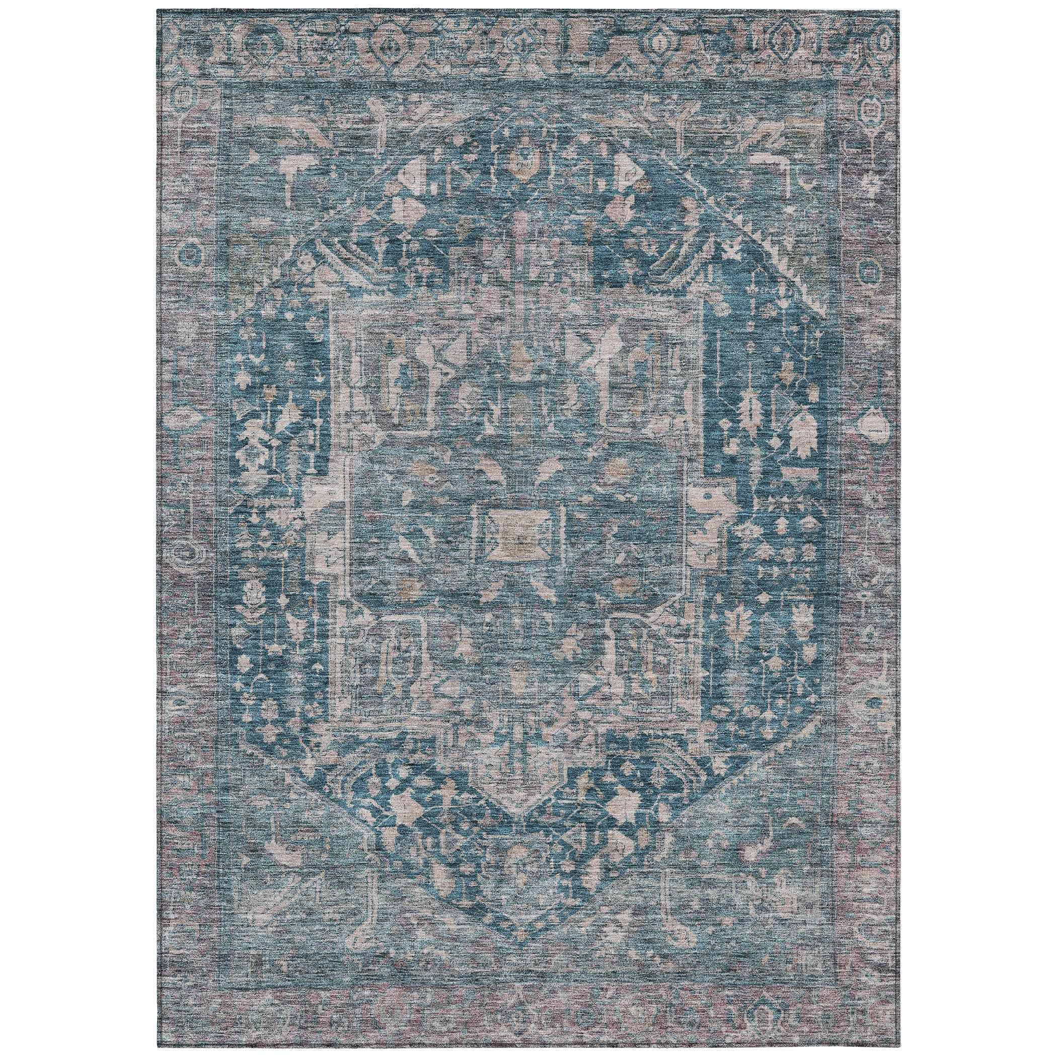 8' X 10' Blue Medallion Washable Indoor Outdoor Area Rug