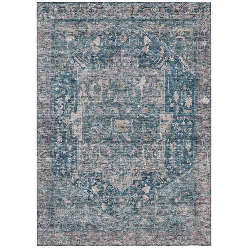 8' X 10' Blue Medallion Washable Indoor Outdoor Area Rug