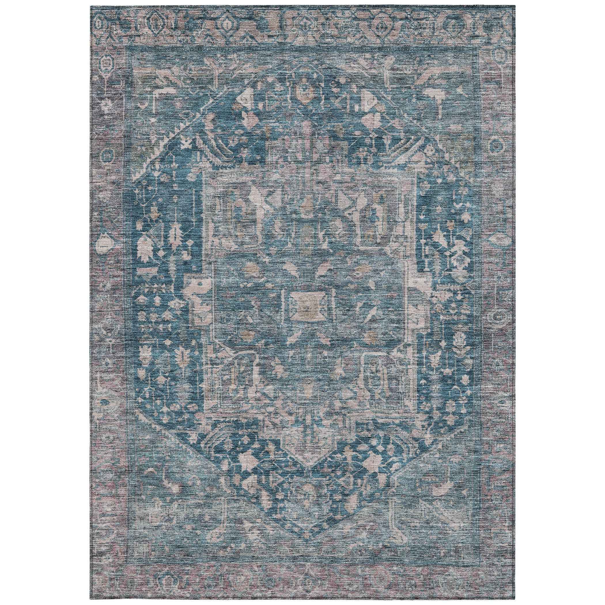 8' X 10' Blue Medallion Washable Indoor Outdoor Area Rug