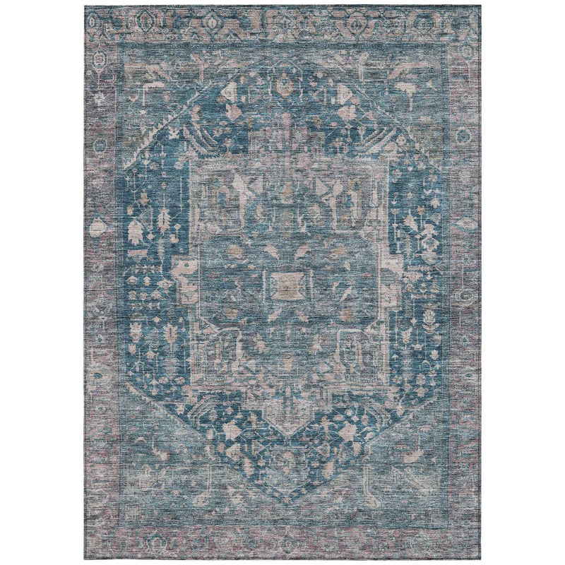 8' X 10' Blue Medallion Washable Indoor Outdoor Area Rug