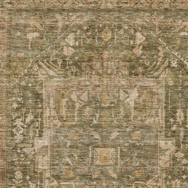 5' X 8' Fern Green Medallion Washable Indoor Outdoor Area Rug