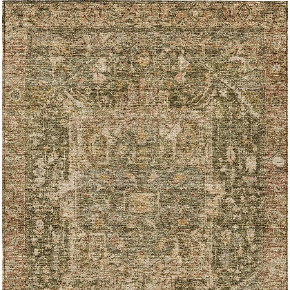5' X 8' Fern Green Medallion Washable Indoor Outdoor Area Rug