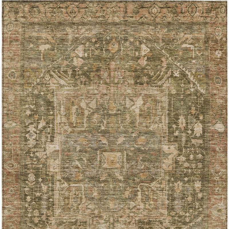 5' X 8' Fern Green Medallion Washable Indoor Outdoor Area Rug