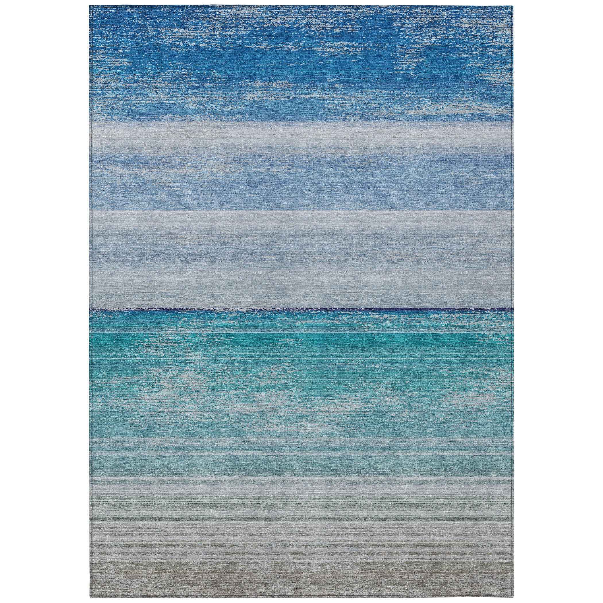 10' X 14' Sky Blue Striped Washable Indoor Outdoor Area Rug