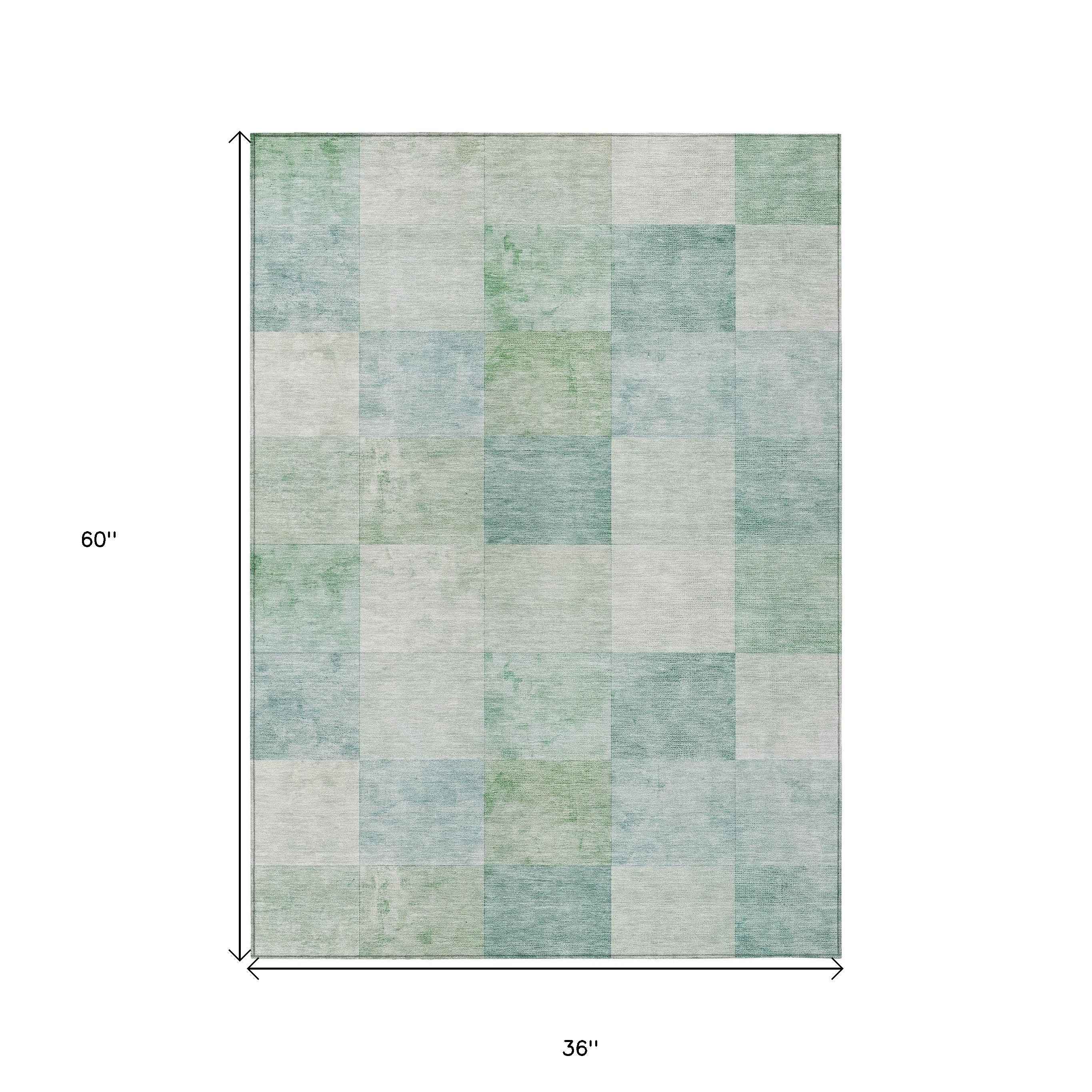 3' X 5' Blue Geometric Washable Indoor Outdoor Area Rug