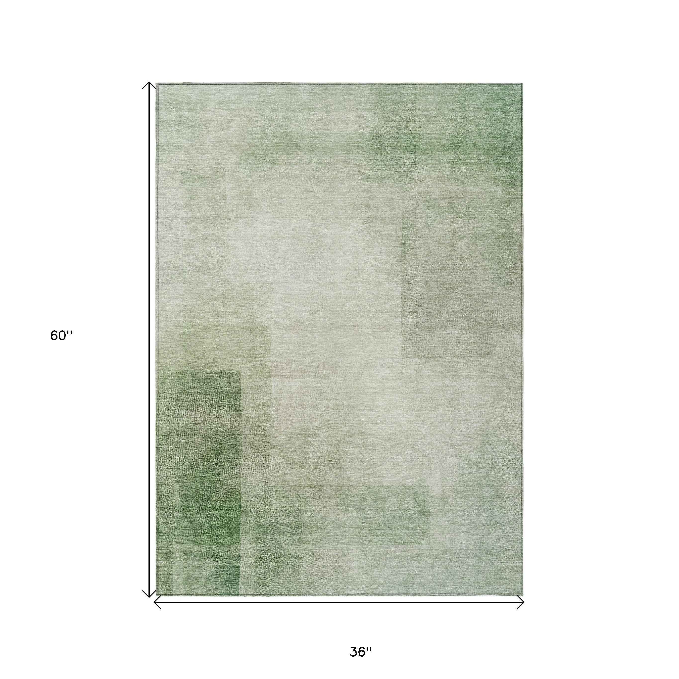 3' X 5' Artichoke Green Geometric Washable Indoor Outdoor Area Rug