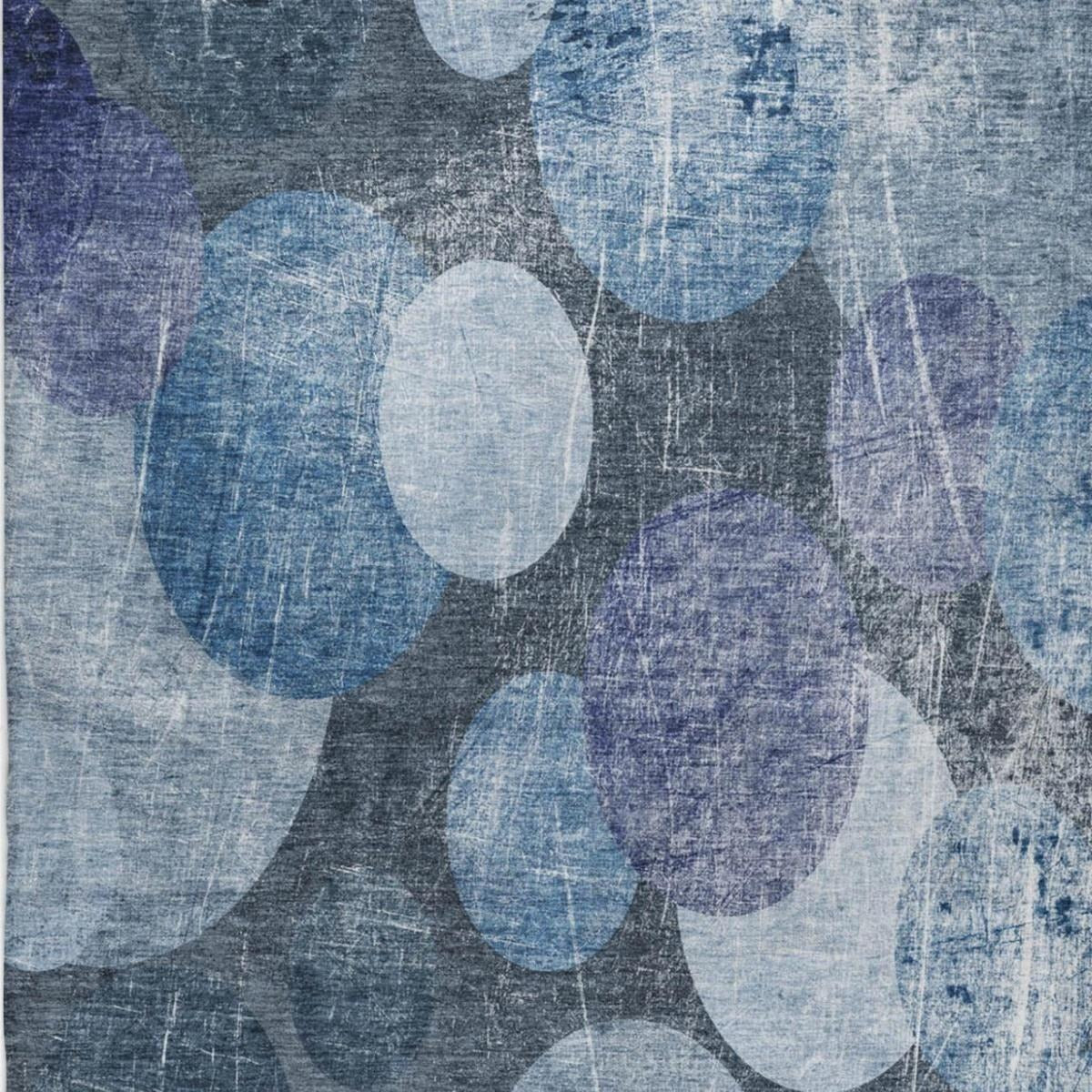 5' X 8' Blue And Denim Blue Geometric Shag Washable Area Rug With UV Protection - Home & Garden