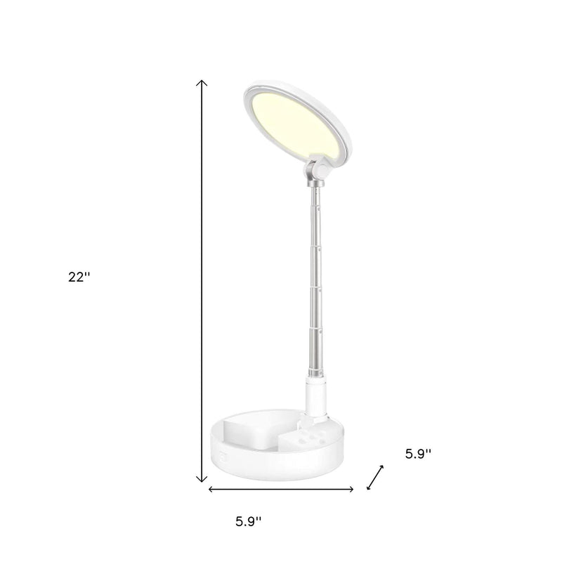 22" White Metal And Plastic Adjustable Portable Desk Lamp LED With Phone Clamp - Lighting