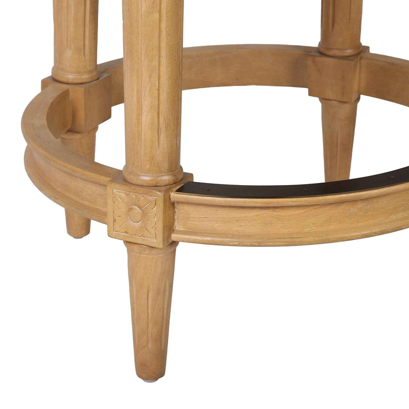 30" Beige and Natural Fabric and Solid Wood Bar Height Swivel Bar Chair