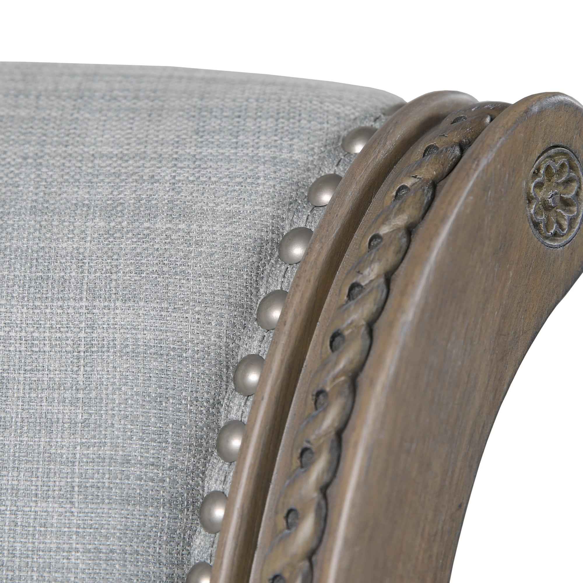 30" Gray Solid Wood and Linen Bar Height Swivel Bar Chair