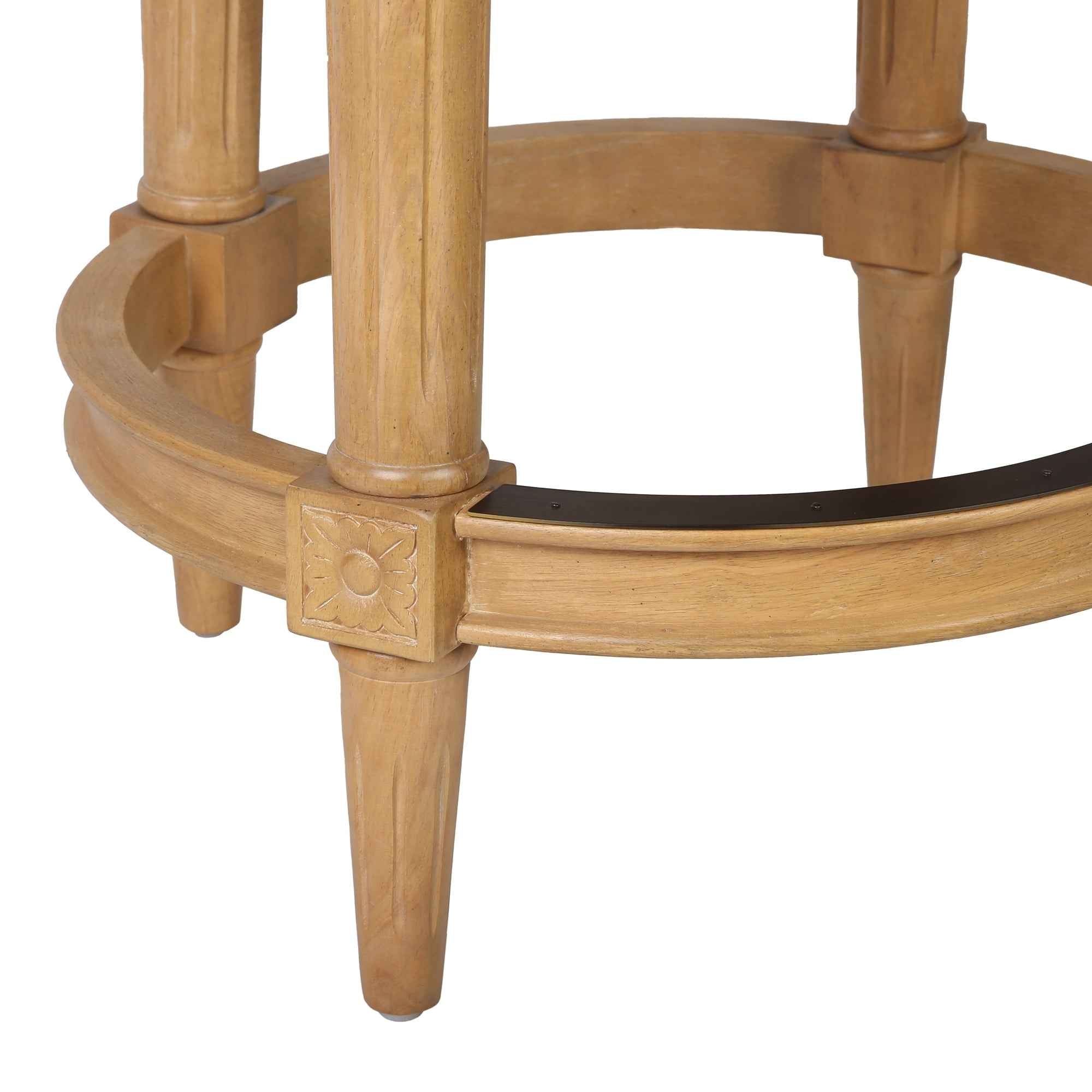 25" Beige and Natural Fabric and Solid Wood Counter Height Swivel Bar Chair