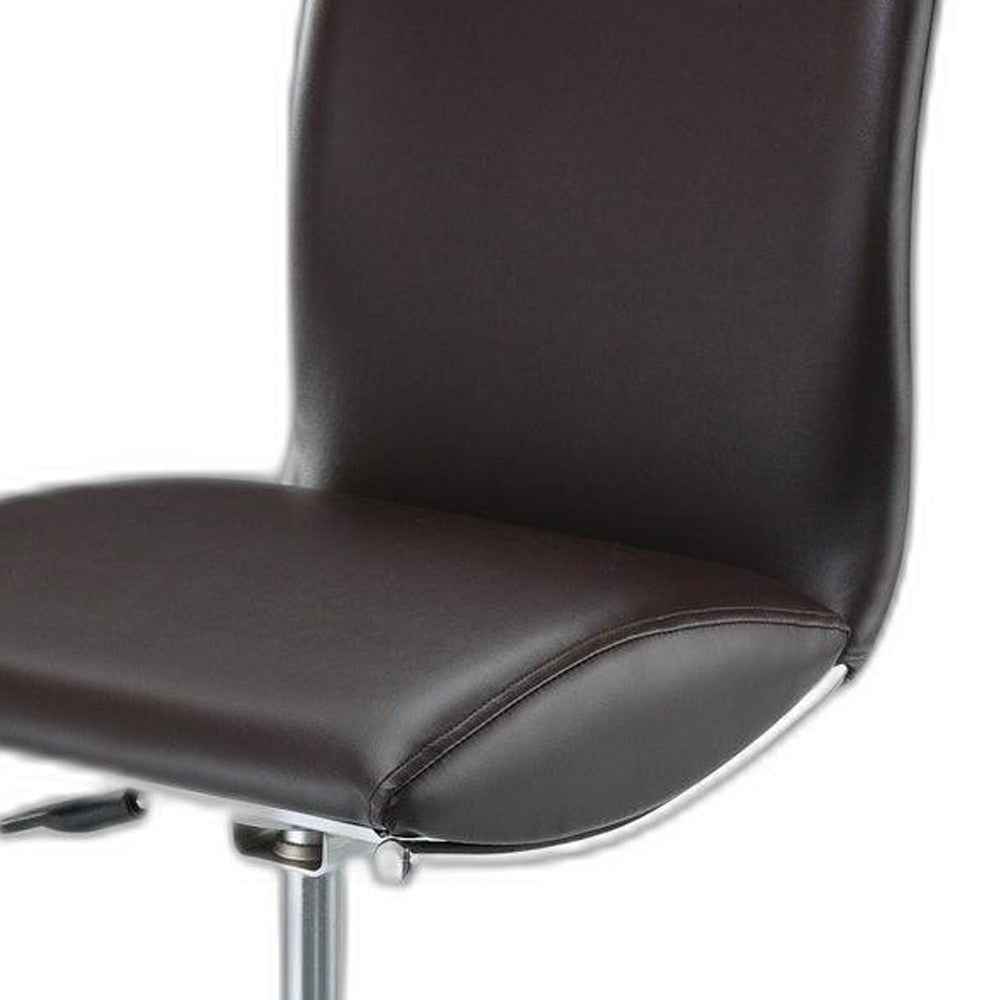 Set of Two Brown and Silver Metal and Faux Leather Low Back Adjustable Height Bar Chairs