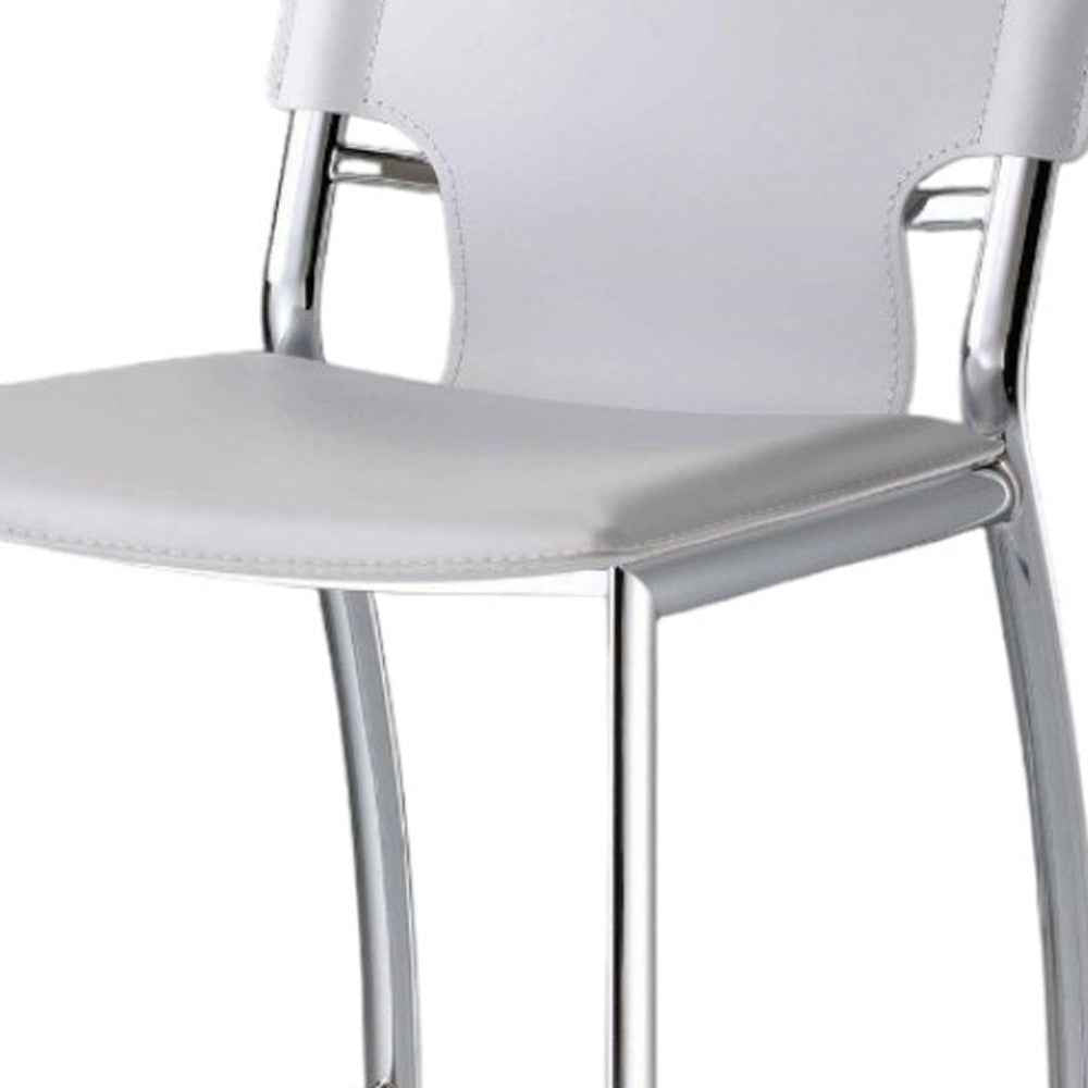 Set of Two 29" White and Silver Metal and Faux Leather Low Back Bar Height Bar Chairs