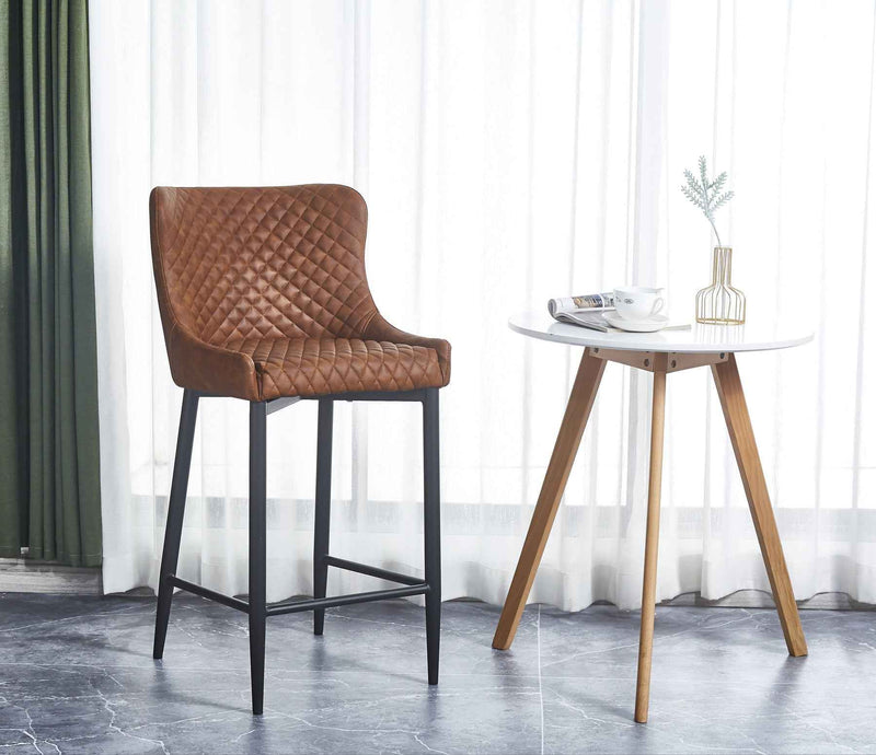 Set of Two 26" Orange and Black Metal and Faux Leather Low Back Counter Height Bar Chairs