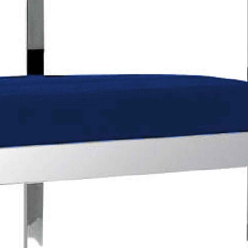 26" Blue and Silver Metal and Velvet Low Back Counter Height Bar Chair