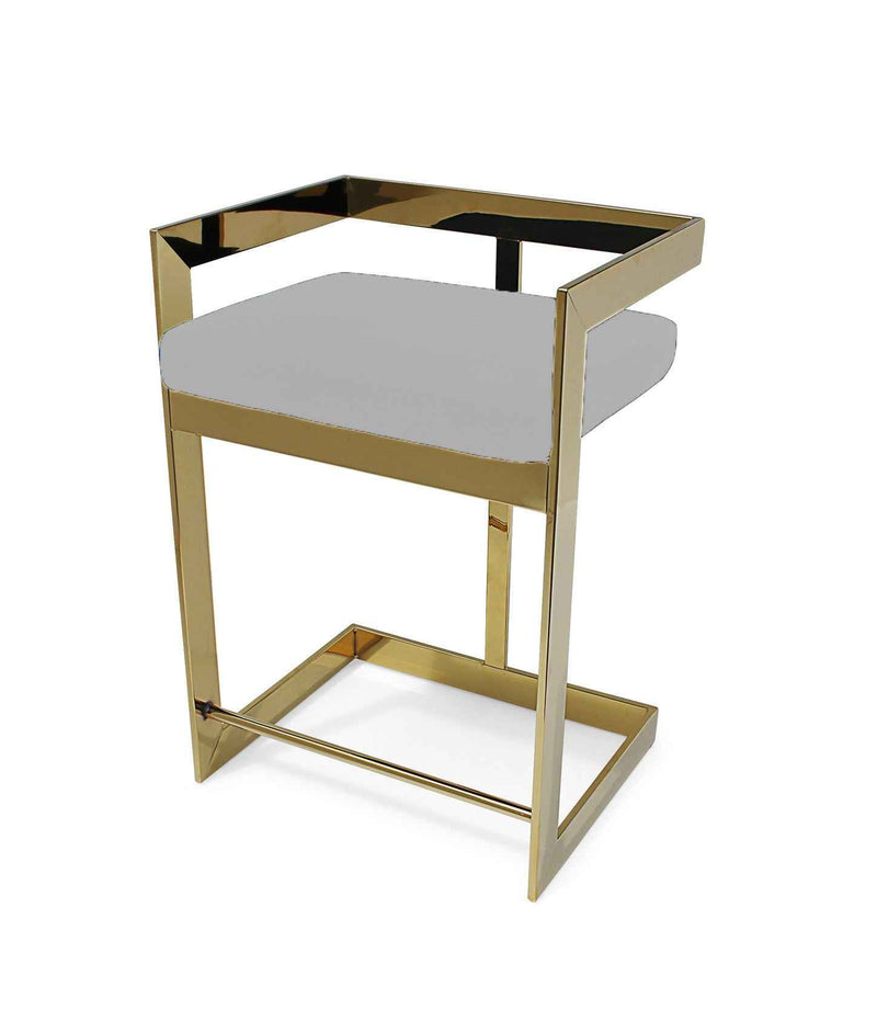 26" Gold and Gray Metal and Velvet Low Back Counter Height Bar Chair