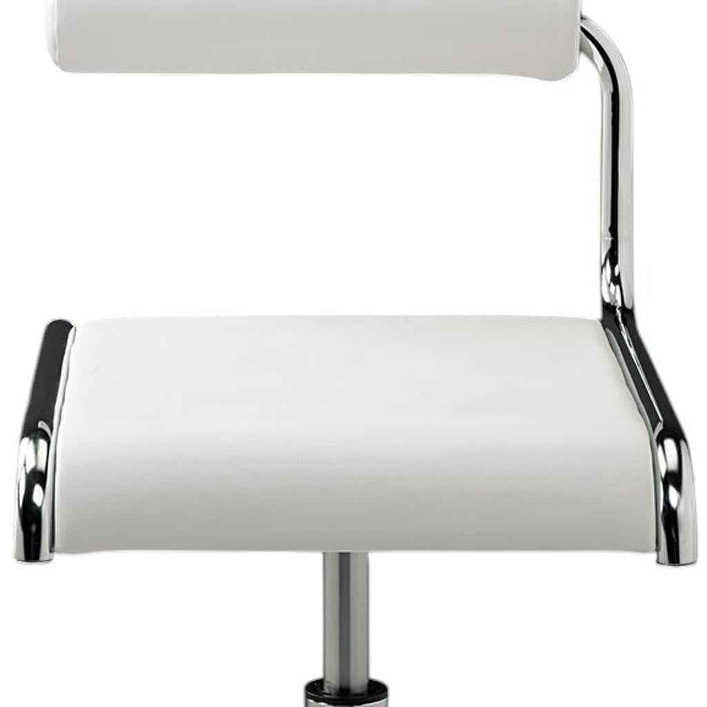Set of Two White and Silver Metal and Faux Leather Low Back Adjustable Height Bar Chairs