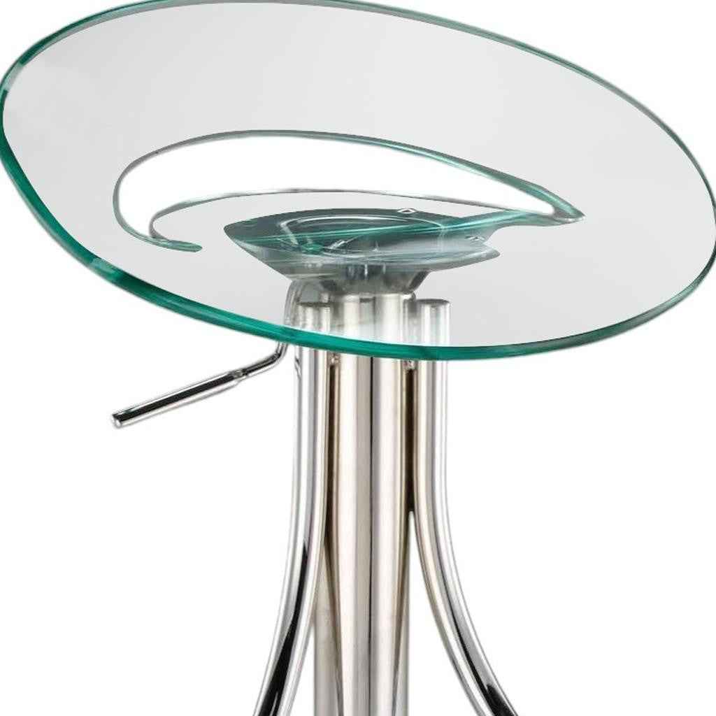 Clear and Silver Metal and Heavy Duty Plastic Low Back Adjustable Height Bar Chair