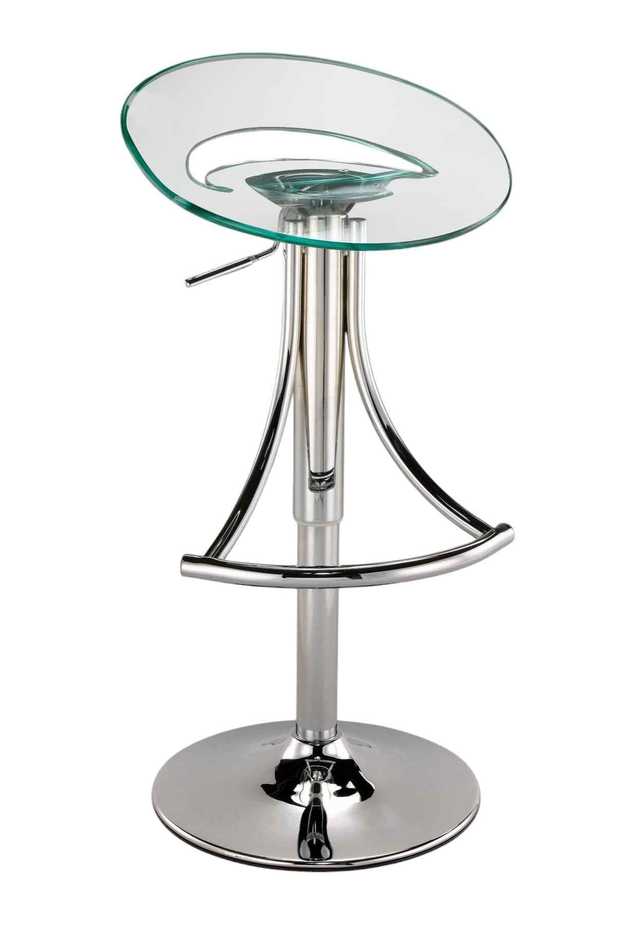 Clear and Silver Metal and Heavy Duty Plastic Low Back Adjustable Height Bar Chair