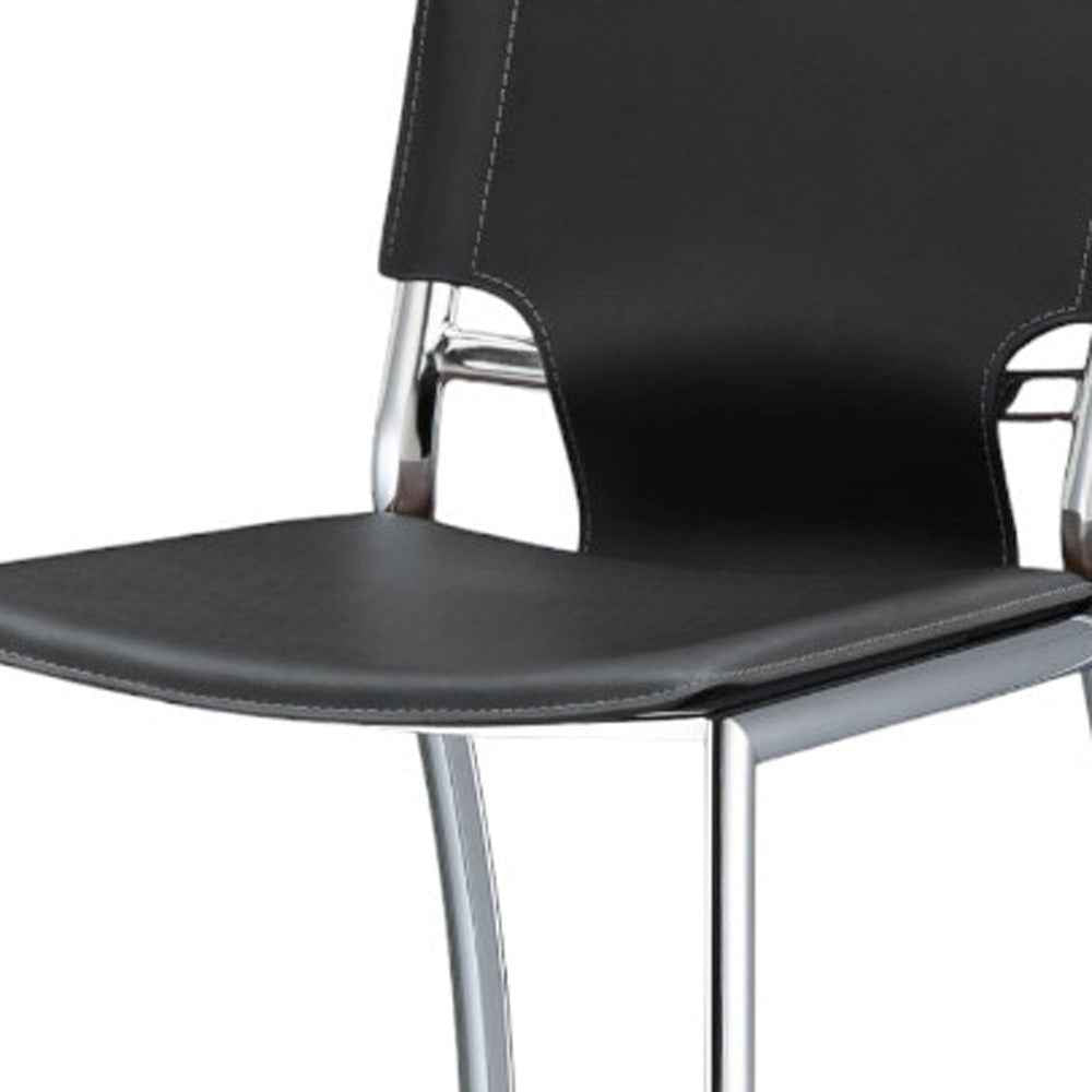 Set of Two 29" Gray and Silver Metal and Faux Leather Low Back Bar Height Bar Chairs