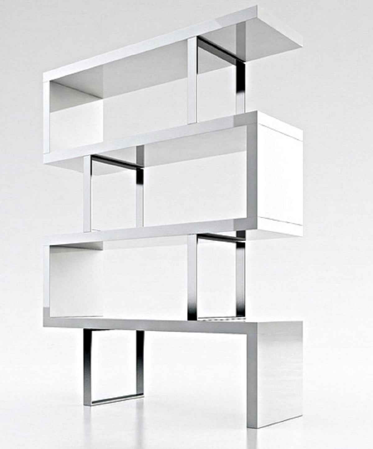 67" White And Silver Metal and Wood Three Tier Etagere Bookcase