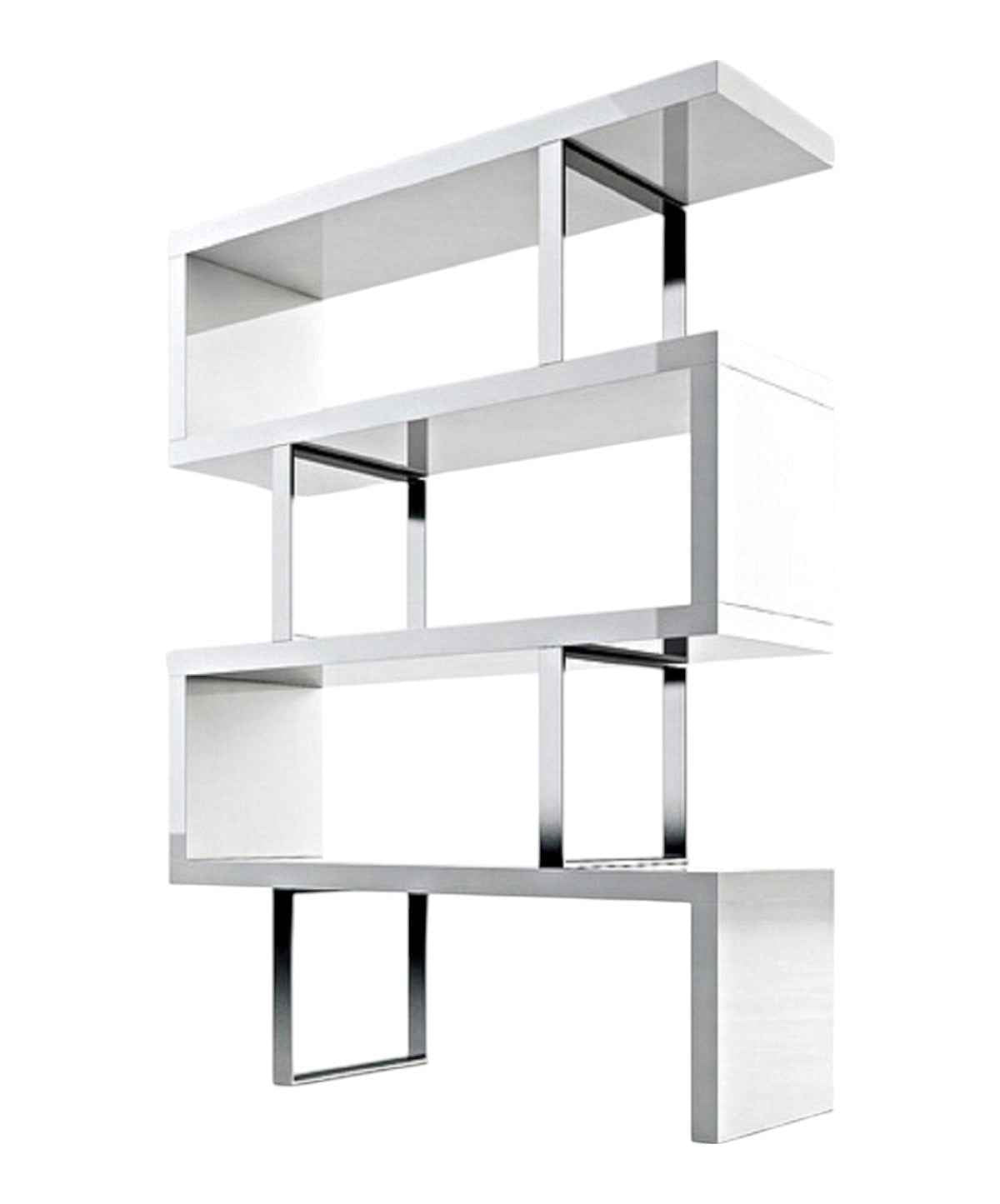 67" White And Silver Metal and Wood Three Tier Etagere Bookcase
