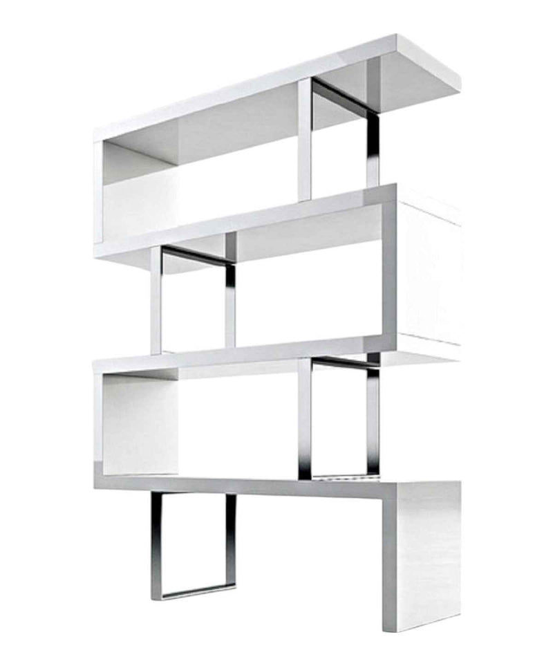 67" White And Silver Metal and Wood Three Tier Etagere Bookcase