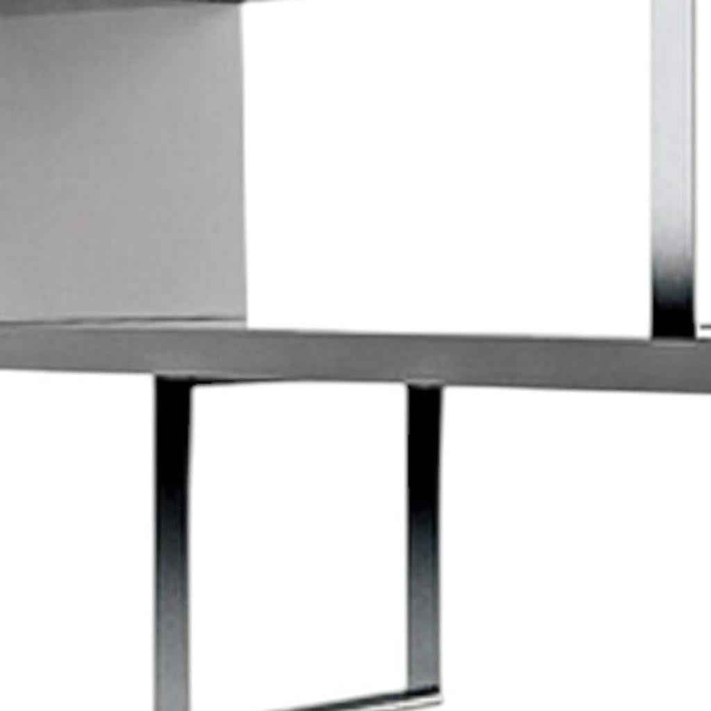 67" Gray And Silver Metal and Wood Three Tier Etagere Bookcase