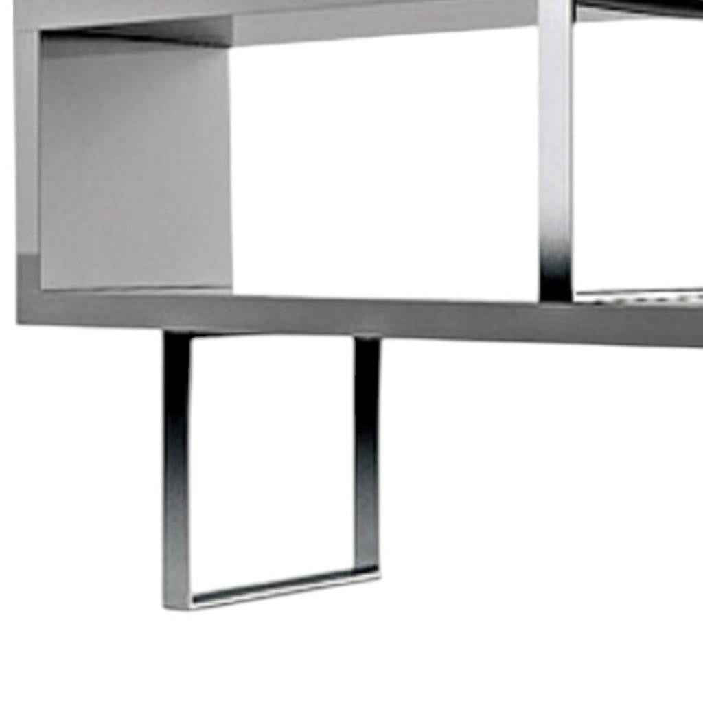 67" Gray And Silver Metal and Wood Three Tier Etagere Bookcase