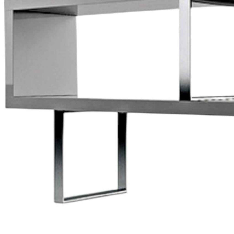 67" Gray And Silver Metal and Wood Three Tier Etagere Bookcase