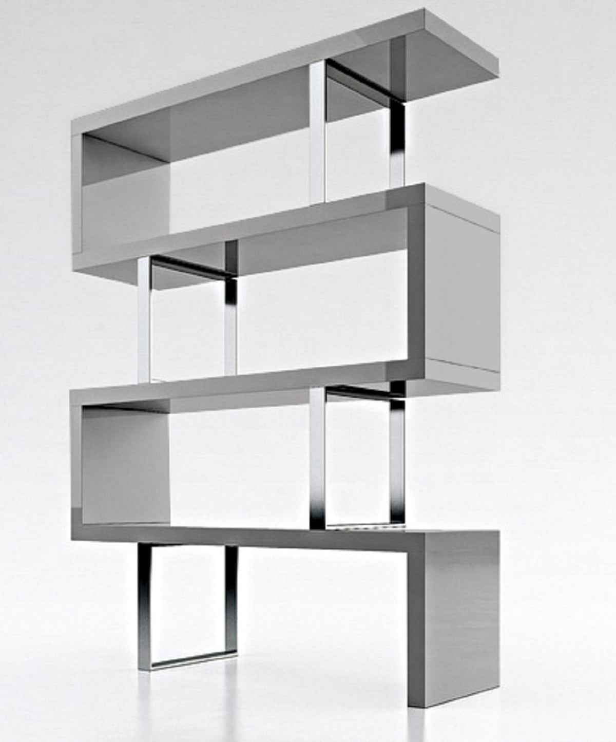 67" Gray And Silver Metal and Wood Three Tier Etagere Bookcase